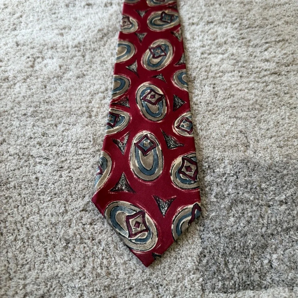 Christian Dior Monsieur Silk Tie Burgundy Abstract Geometric Made in USA 4x58
